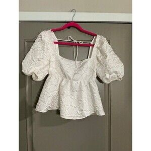 Divided White Textured Puffy Sleeves Backless Top Sz M NWT Bow